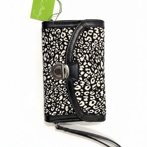 Vera Bradley Black and White Leopard Clutch “Camocat” Retired Pattern